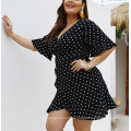 Manga de trompete casual plus size embrulhe vestidos de babados